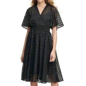 Calvin Klein Embroidered Chiffon V-Neck Midi Dress